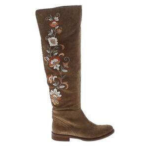 Sundance Suede Embroidered Boots Floral Over the Knee Western Country Cowgirl